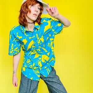 Abound Blue and Yellow Floral Hawaiian Shirt